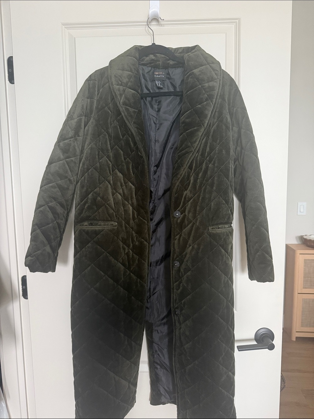 Quilted Long Puffer Coat in Olive Green